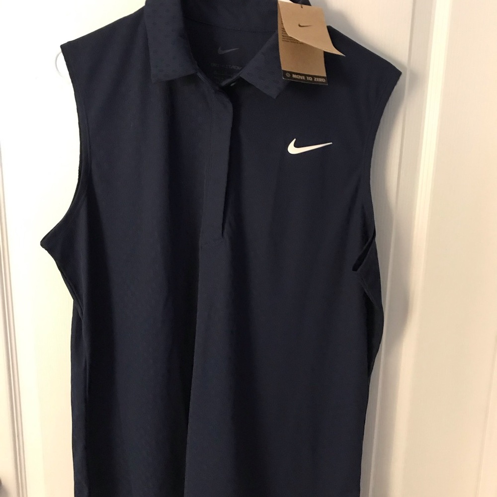 Nike Dri Fit Women’s Navy Blue Sleeveless Polo Shirt NWT